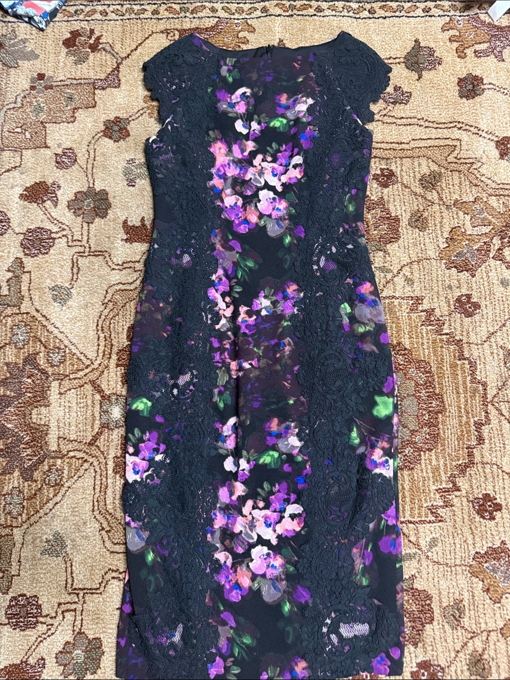 Maggy London Lace & Crepe floral Sheath Dress  size 4